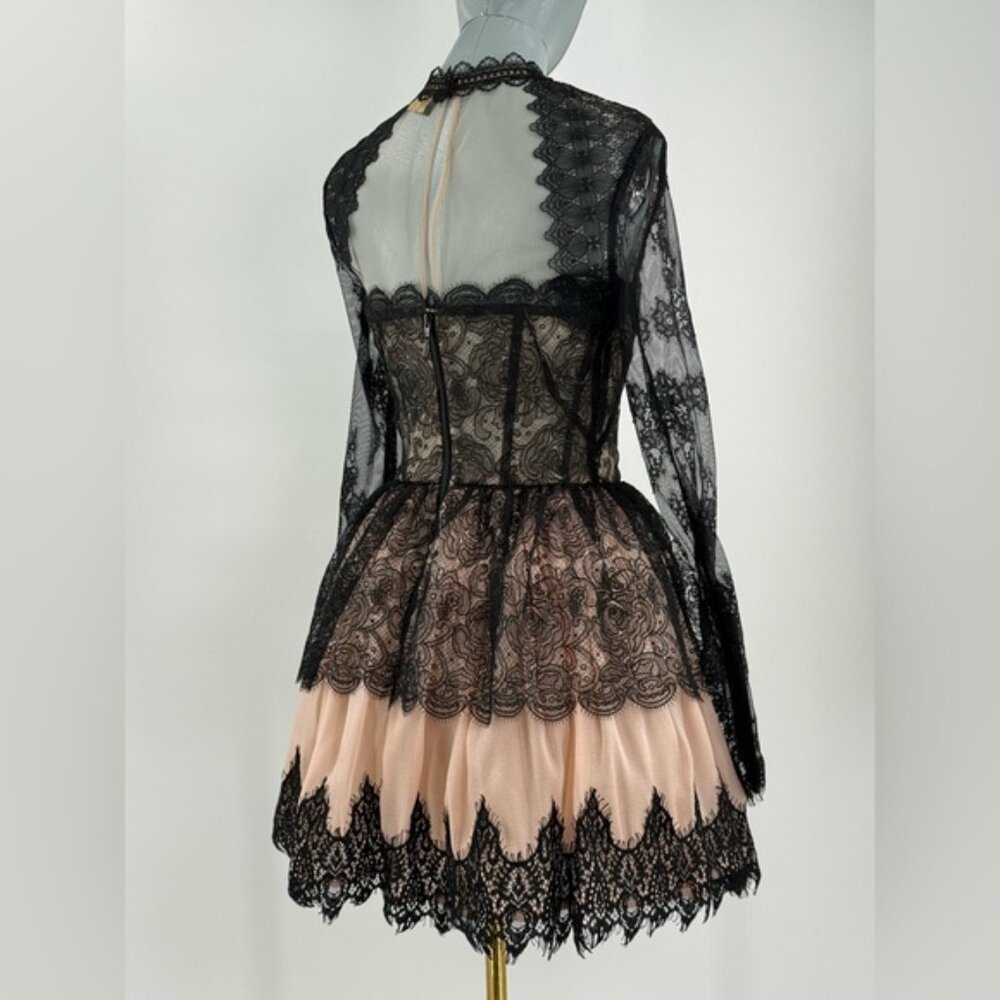 🆕 BRONX & BANCO 🧿 NWOT Daphne Illusion Lace Long Sleeve Mini Dress, Sz XS US 2 - Picture 6 of 14